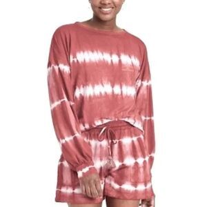 Knox Rose Barn Red and White Tie Dye Long Sleeve Shirt Sz S NWT
